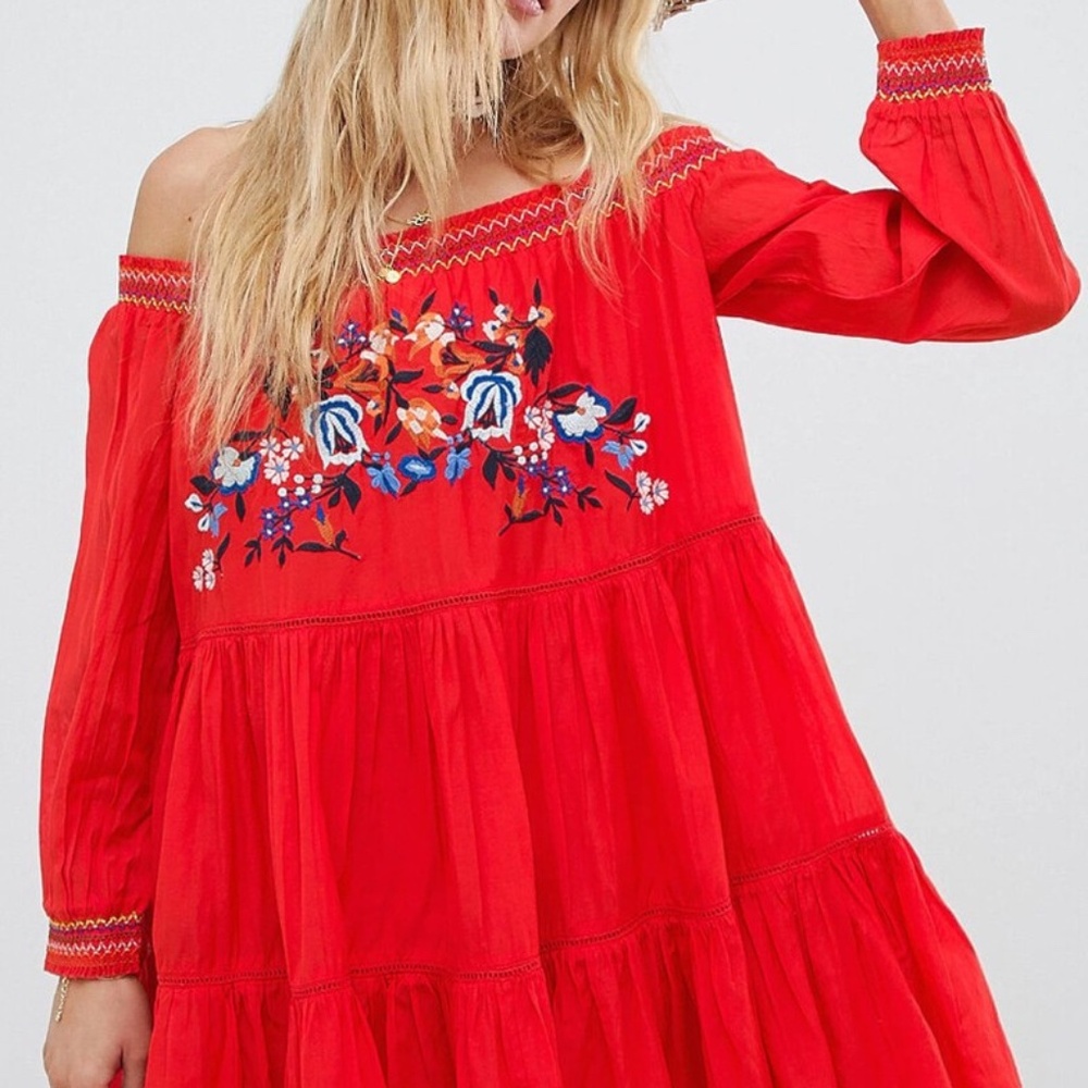 FREE PEOPLE SUNBEAMS EMBROIDERED BOHO MINI DRESS SIZE S SMALL